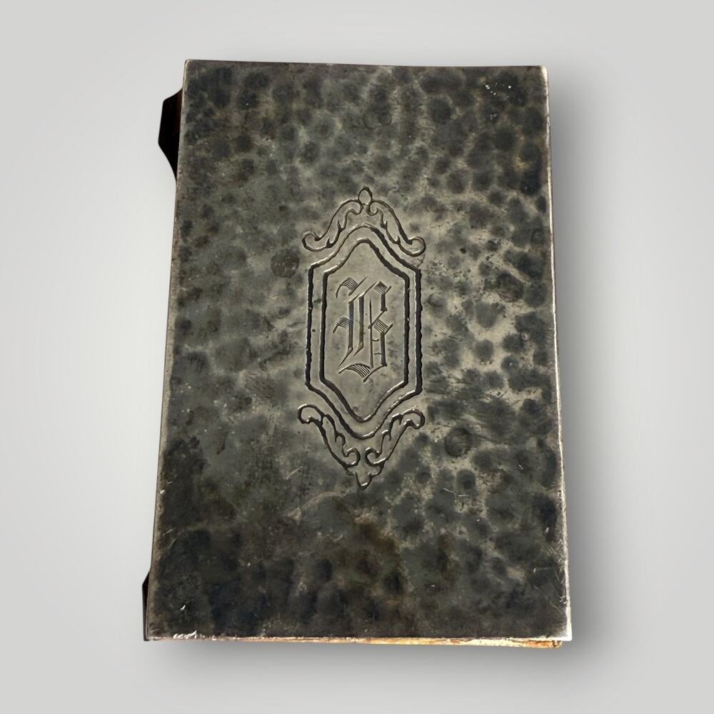 Antique Sterling Silver Vesta Match Safe Case Engraved Monogram Hammered Design